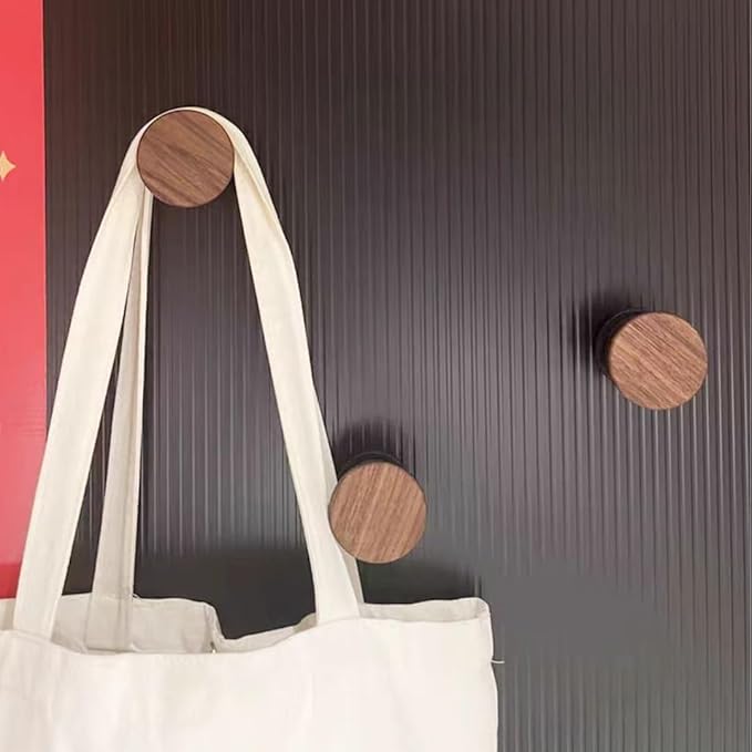 2 PCS Retro Magnetic Hooks, Wrought Iron Wooden Ball Hooks, Creative Punch-Free Storage for Refrigerators, Metal Doors, and Lockers (Beech+Walnut Wood,S)
