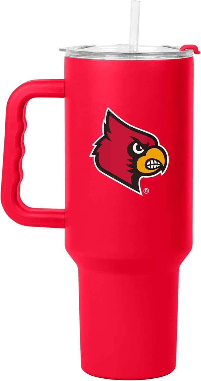 Logo Brands NCAA 40 oz Tumbler with Handle -Stainless Steel Insulated Travel Tumbler with Straw Lid – Powder Coated, Leak-Resistant, Keeps Drinks Hot/Cold – Great for Tailgating, or Everyday Use