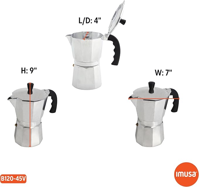 IMUSA 12-Cup Stovetop Espresso Maker, Cast Aluminum Coffee Maker, Cuban Coffee Brewer, Moka Pot Style, Portable Coffee Maker for Home, Camping, or Travel
