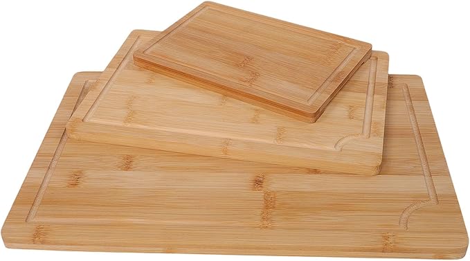 Wood Chopping Board Set With Grooves | Smooth Cleaver Friendly Cutting Boards In Three Sizes For Kitchen Prep And Serving