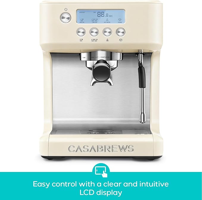 CASABREWS Ultra Espresso Machine with LCD Display, 20 Bar Espresso Maker with Powerful Milk Frother, Customizable Brewing Temperature, Barista-Level Latte and Cappuccino Machine for Home, Creamy