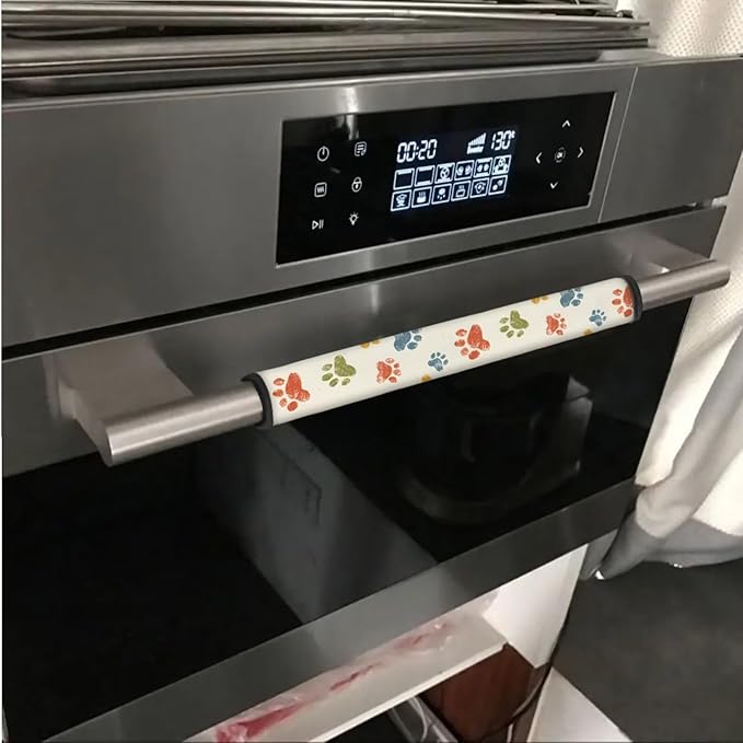 6 PCS Refrigerator Door Handle Covers Water-Resistant Neoprene Anti-Slip Protector Gloves for Fridge, Microwave, Kitchen Cabinet, Dishwasher, Colorful Paw Creamy White