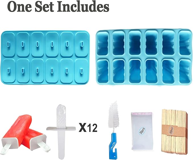 6 Silicone Popsicle Tube Molds Coloruful 12 Cavity Popsicle Molds with 50 Sticks Poosicle Maker Blue