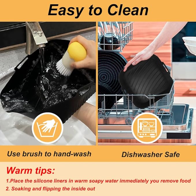 BYKITCHEN 9 Inch Square Silicone Air Fryer Liners for 6 to 8QT, Set of 2, Reusable Silicone Airfryer Tray Insert, Air Fryer Accessories for Corsori 6QT, Ninja Airfryer Pro XL 6.5QT, Gourmia & More