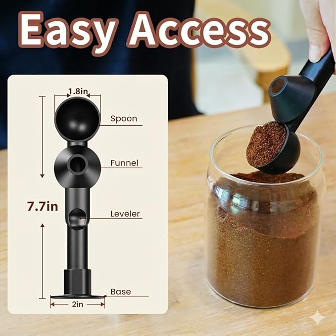 Coffee Scoop with Funnel for Ground Coffee, Protein Powder & Tea, for Reusable K Cup Refiller, 2TBSP Mess-Free, Funnel Design Prevents Spills (Black, 1-Pack)