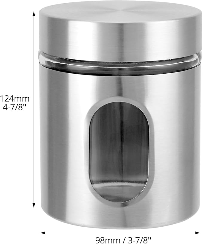 QWORK 6 Pack 20 oz Stainless Steel Glass Kitchen Canisters Set, Airtight Food Storage Containers with Window, for Flour Cookies Spices Grains
