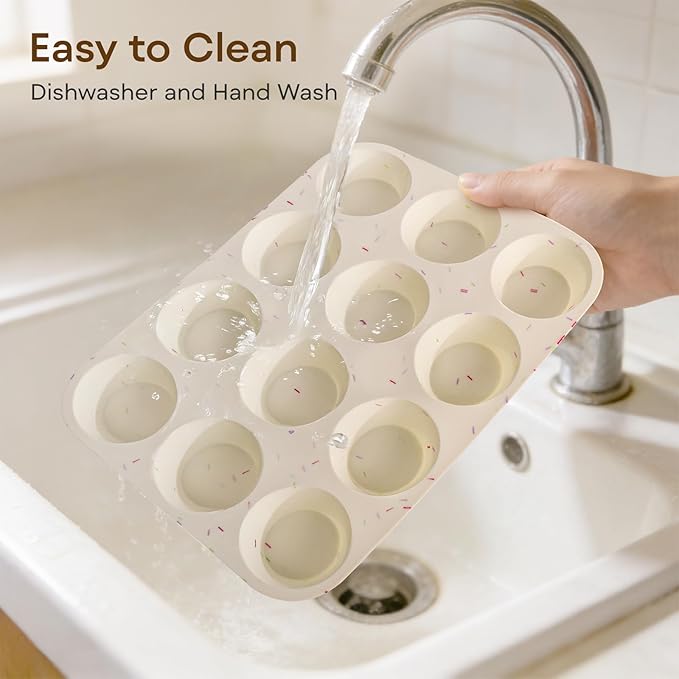 Silicone Muffin Pans for Baking Nonstick 2 Pcs, 12 Cup Regular Cupcake Pan, Food-Grade Silicone Baking Molds for Cupcakes, Egg Bites, Freezer, White