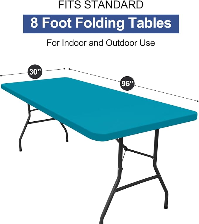 homing Rectangle Table Cloth Cover, Waterproof Polyester Elastic Fitted Tablecloth, Fits for 8 Foot Folding Tables, Washable Table Protector for Picnic, Camping, Outdoor (Teal, 30" x 96")