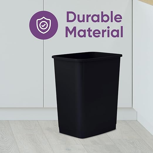 Superio 4.5 Gallon Plastic Trash Can, Unlidded Waste Bin Only for Home, Kitchen, Office, Bedroom, Bathroom- 18 Qt (Black)