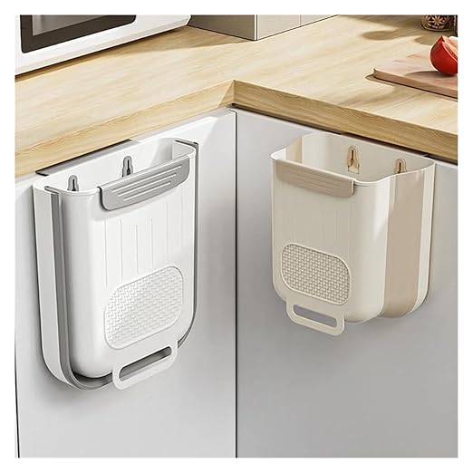 Collapsible Hanging Kitchen Trash Can Kitchen Waste Bin Hanging Countertop Trash Can Wall Mounted Recycling Garbage Basket for Bathroom(S,Milky White)
