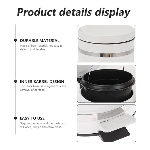Roman Pattern Round Step Trash Can with Lid, 12l Foot Pedal Garbage Bin for Home Bathroom Kitchen, Steel Wastebasket with Covered Lid for Office and Bedroom Use