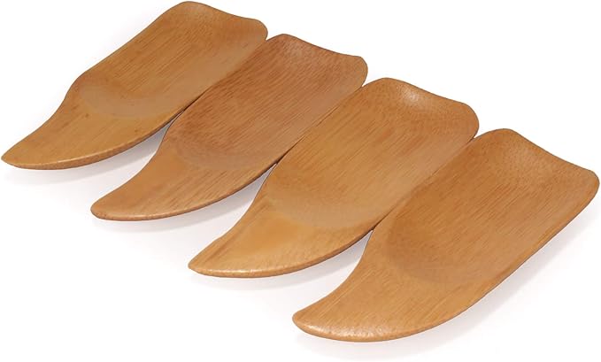 BambooMN - 4" Small Solid Bamboo Curved Handle Scoop, 100pcs