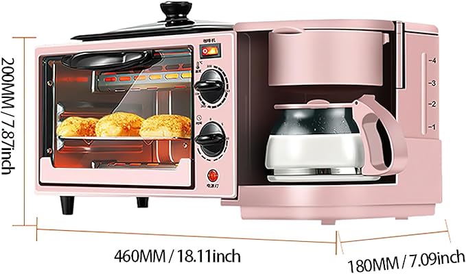 9L, 3-in-1 multifunctional home breakfast machine, mini oven, coffee machine, with timer，visible window (Pink)