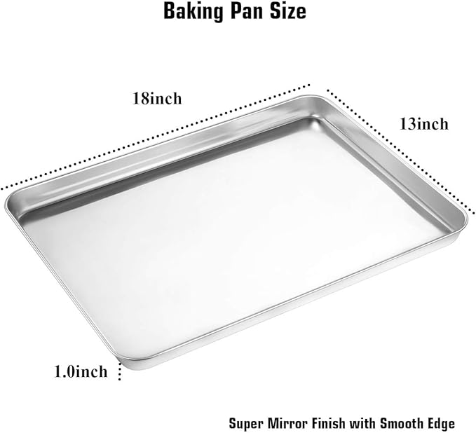 Wildone Baking Sheet with Silicone Mat Set, Set of 4 (2 Sheets + 2 Mats), Wildone Stainless Steel Cookie Sheet Baking Pan with Silicone Mat, Size 18 x 13 x 1 Inch, Non Toxic & Heavy Duty & Easy Clean