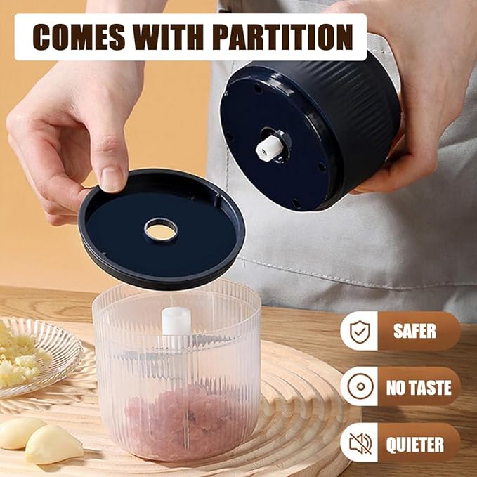 Electric Garlic Chopper, Mini Portable Veggie Chopper, Electric Onion Grinder with 6 Sharp Blade, Mini Food Processor with Container for Mashing Onion, Garlic, Chili, Ginger (2PCS*White)