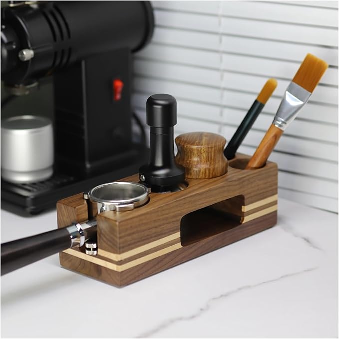 Walnut Wood Coffee Filter Holder, Espresso Tamper Mat Stand, Coffee Maker Support Base Rack, Barista Accessories(Yellow)