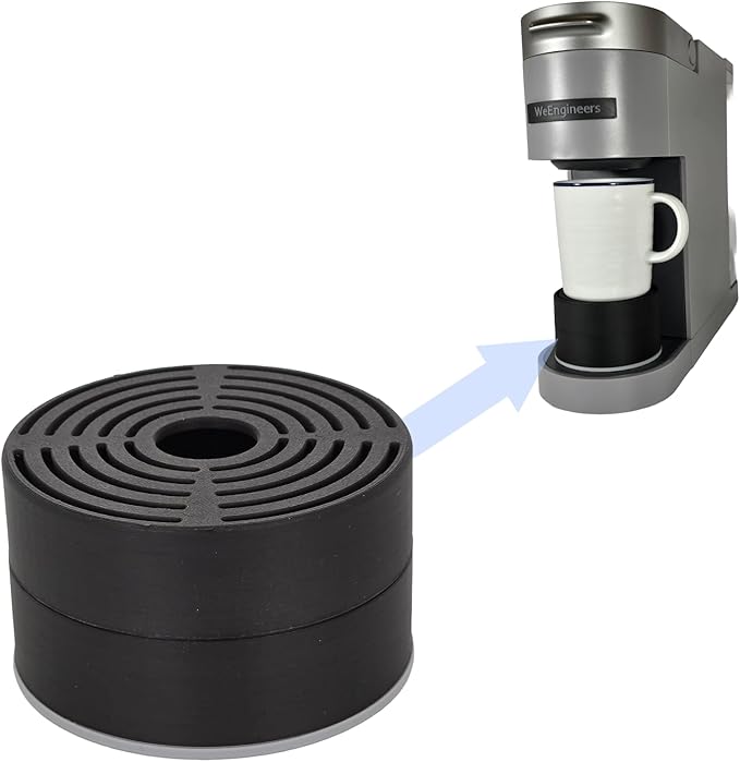 Elevate Anti-Splash Cup Riser Accessory for most Keurig K-cup, Cuisinart Single Serve, and other Coffee Makers, Adjustable for Cup Size and Drip Tray Type (Black with Light Gray Base)
