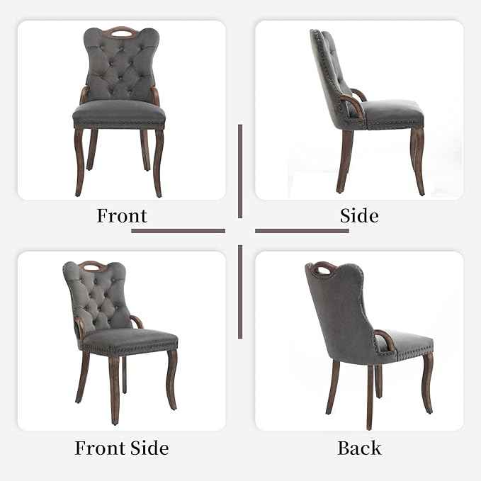 Grey Velvet Dining Chairs Set of 6，Modern Upholstered Dining Room Chairs with Tufted Back and Wood Accents, Curved Solid Wood Legs & Nailhead Trim, Sillas De Comedor Modernas 6