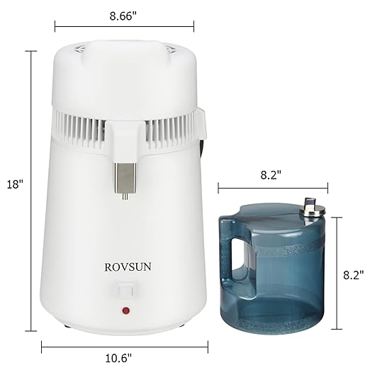 ROVSUN【Upgraded】 1.6 Gallon/6L Countertop Water Distiller with Flame-Retardant Material & BPA-Free Container, Home Distilled Water Machine Maker Distilling Water Purifier, Stainless Steel Interior