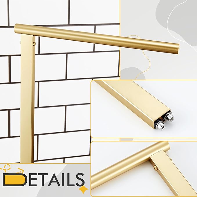 KOKOSIRI Hand Towel Rack Standing Towel Bar with Steady Marble Base for Bathroom Vanity Countertop, Brushed Gold Stainless Steel 15.7'' Height THS0006-BG