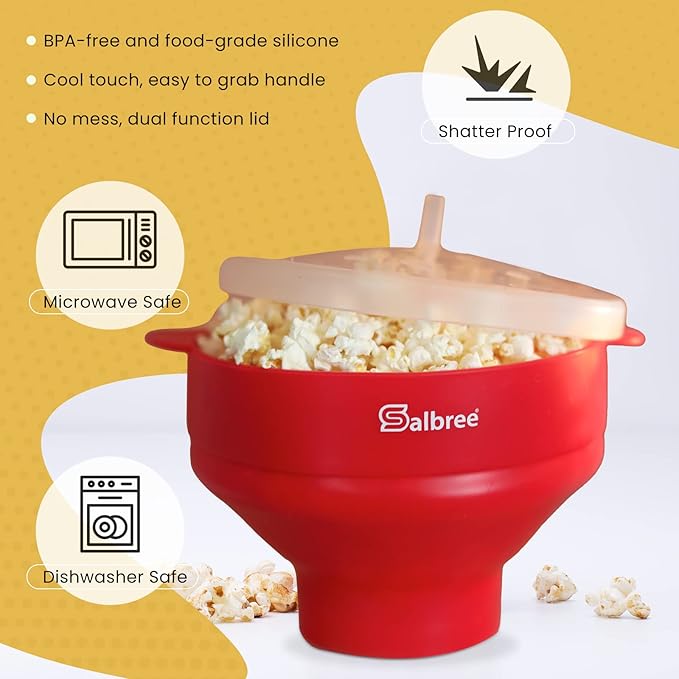 The Original Salbree Collapsible Silicone Microwave Popcorn Popper Maker Machine, Microwavable Bowl Holds 16 Cups, Uses Hot Air and Oil Always Optional - The Most Colors Available (Aqua)