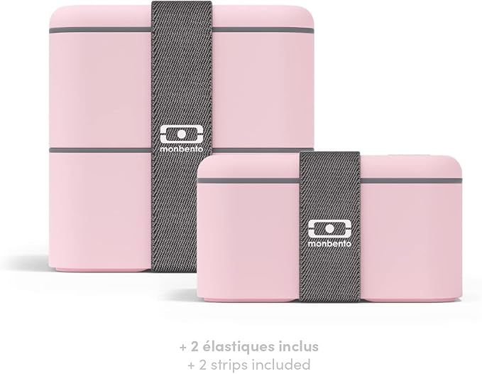 monbento - Large Bento Lunch Box MB Square Litchi with 2 Compartments - 57 oz - Leakproof Lunch Box for Work/Picnic/Meal Prep - BPA Free - Microwave & Dishwasher Safe - Pink