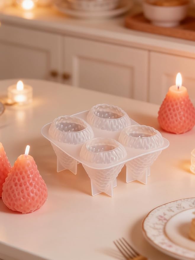 4 Cavity Strawberry Silicone Mold – 2 Pieces Big Strawberry Silicone Fruit Mold for Chocolate, Fondant, Candle, Resin & Cake Decor, 3D DIY Baking Tool for Parties & Gifts (Big Strawberries)