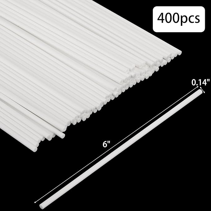 400Pcs 6 Inch White Paper Lollipop Sticks, Paper Sucker Sticks, Cake Pop Stick for Cake Toppers, Chocolate,Cookie,Rainbow Candy