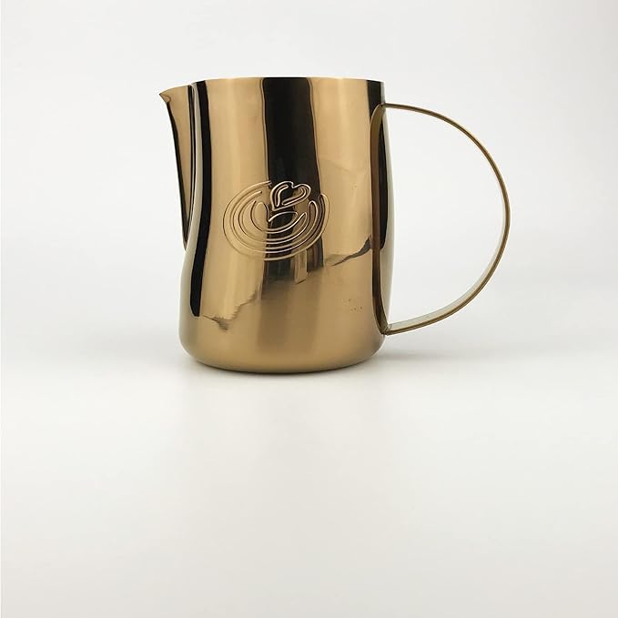 Barista Swag Curved Body Coffee Milk Frothing Cup for Espresso Machines Latte Art 500ml Steaming Pitchers (Mirror Rose Gold)