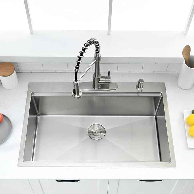 33 Inch Drop In Kitchen Sink Workstation - 33 x 22 Inch Drop In Sinks 16 Gage Stainless Steel Topmount Sinks Single Bowl 10'' Deep Handmade Above the Counter sink with Cutting Board& Strainer