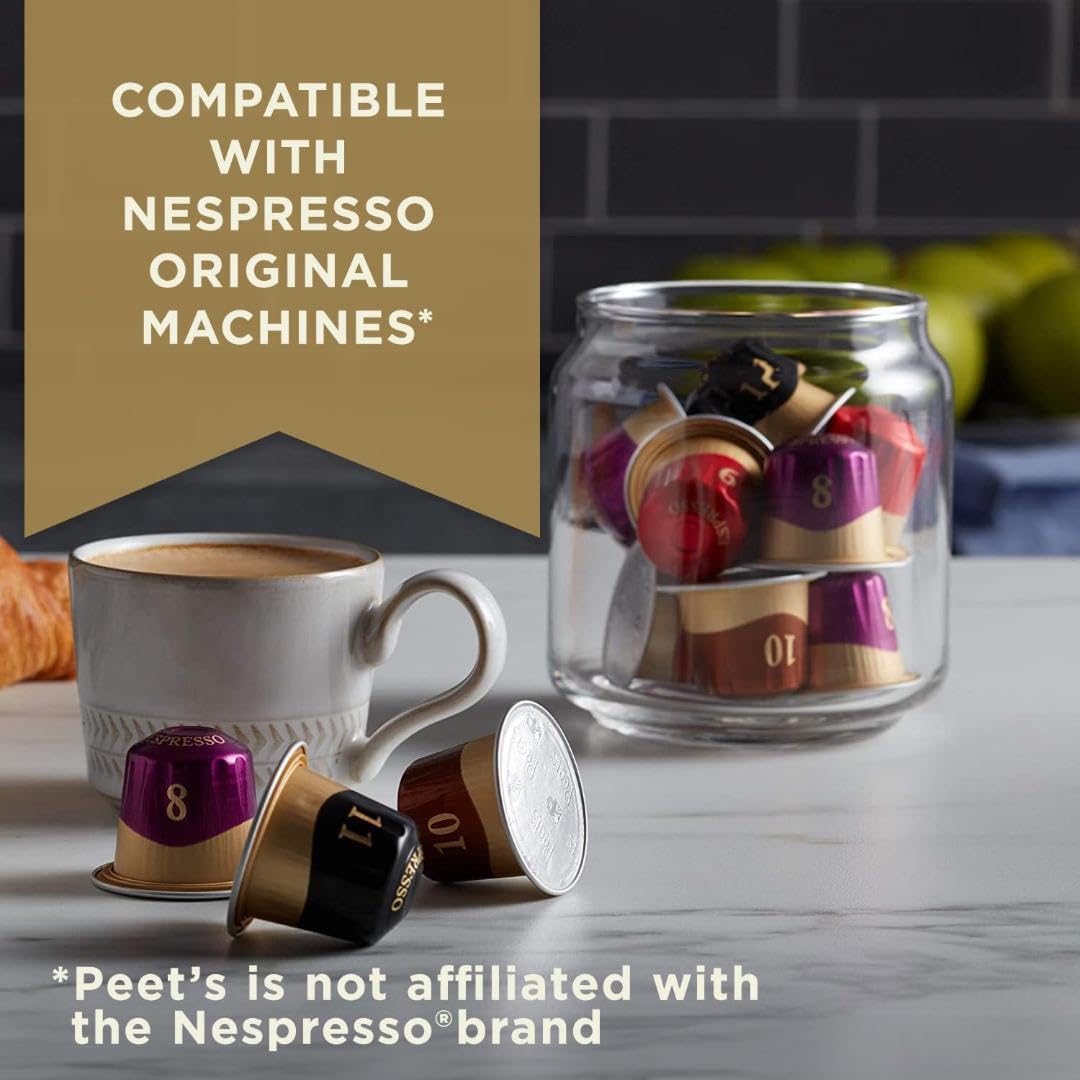 Peet's Coffee, Dark Roast Espresso Capsules, Compatible with Nespresso Original Machine - Nerissimo Intensity 11, 50 Count (5 Boxes of 10 Espresso Capsules)