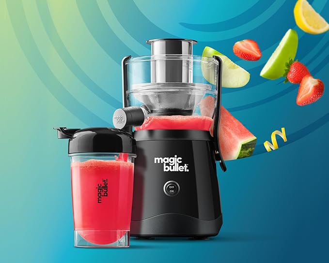 Magic Bullet® Mini Juicer,Countertop Space-Saving,2" Feed Chute for Fruits and Vegetables,400W,16oz Cup,Compact Design,Black,MBJ50100AK,(Pack of 2)