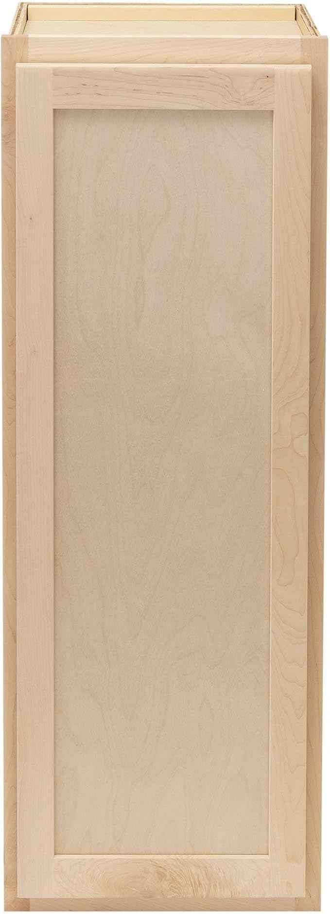 Quicklock RTA (Ready-to-Assemble) 42" Tall Wall Kitchen Cabinets - Shaker Style | 100% Hardwood | Made in America | Soft Close Hardware (Raw Maple, 12" D x 18" W x 42" H)