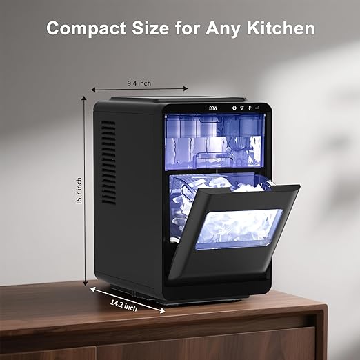 Crescent ice Cube Machine 35Lbs/24H, 16Pcs in 12Mins ，Timer Portable Ice Maker for Home/Office/bar/Party(1, Black, 2.2L)