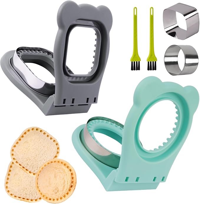 LEPCY Uncrustables Sandwich Maker Sealer Cutter, Crustless Sandwich Cutter, PB&J Uncrustable Maker - Grey Square Shape + Blue Round Shape