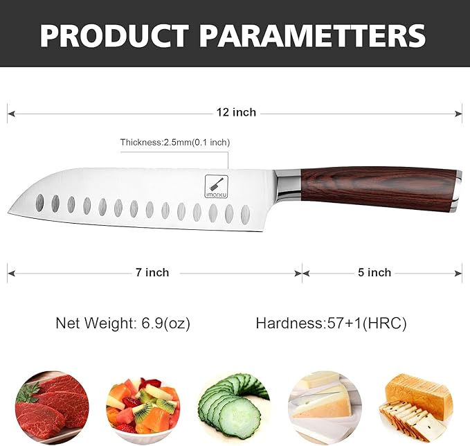 imarku Santoku Knife 7 inch Kitchen Knife Ultra Sharp Asian Knife Japanese Chef Knife, German HC Stainless Steel, Ergonomic Pakkawood Handle, Christmas Gifts for Women/Men, Red
