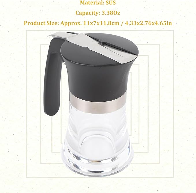3.38Oz Honey Dispenser, No Drip Honey Jar Maple Syrup Dispenser Easy to Clean Olive Oil Dispenser with Handle Sugar Dispenser for Kitchen Cooking