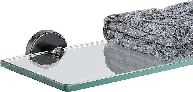 JQK Bathroom Glass Shelf Oil Rubbed Bronze, Tempered Glass Shower Storage 12 by 5 inches, 304 Stainless Steel ORB Wall Mount, TGS101L12-ORB