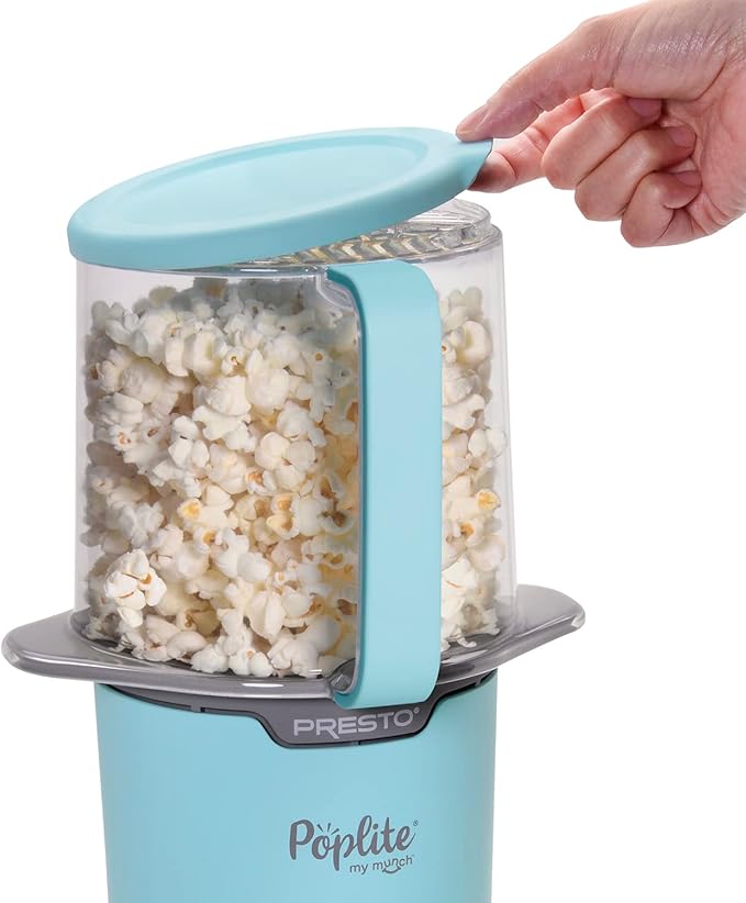 Presto 04811 PopLite My Munch Hot Air Popcorn Popper - Personal Sized,Built-In Serving Bowl,Compact Design,8 Cups,Blue,(Pack of 2)