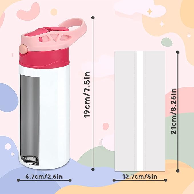 Kids Sublimation Tumbler,12oz Sublimation Water Bottle Blanks,Straight Stainless Steel Todder Sippy Cup,2PACK Double Wall Insulated Sippy Tumbler with Handle,Shrink Films,Leak Proof Pink