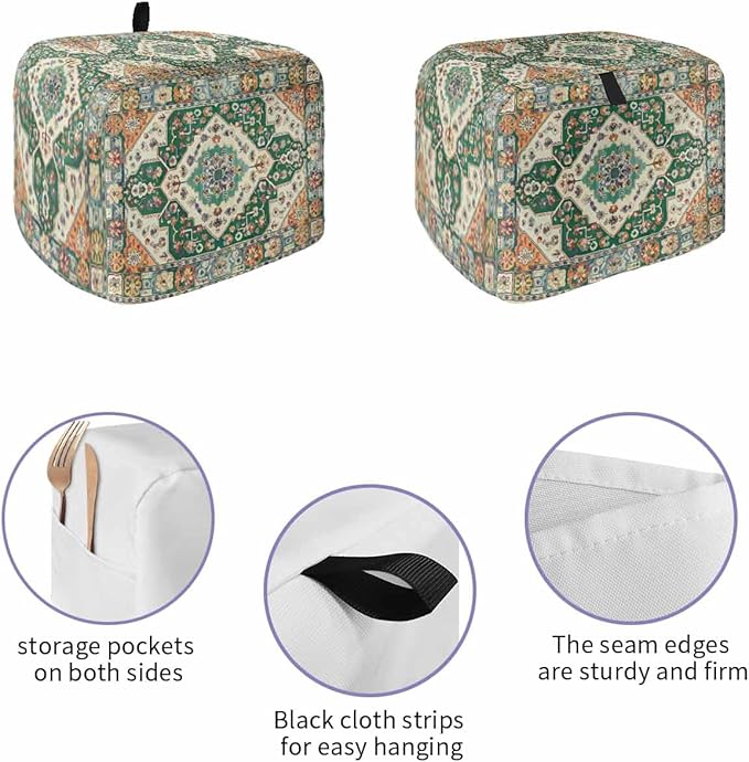 Green Orange Beige Boho Toaster Cover 2 Slice, Retro Ethnic Tribal Dustproof Bakeware Oven Protector with Top Hook, Abstract Art Waterproof Small Kitchen Appliance Toasters Dust Cover, 12"x7.5"x8"