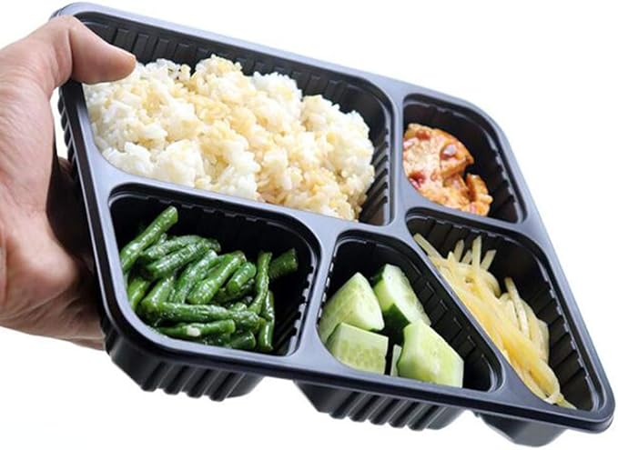 Hemoton 5 Compartment Meal Prep Containers 30 Pack 45Oz Stackable Food Storage Boxes with Lids Microwave Safe Disposable Bento Boxes for Meal Prep Takeout Restaurant Use