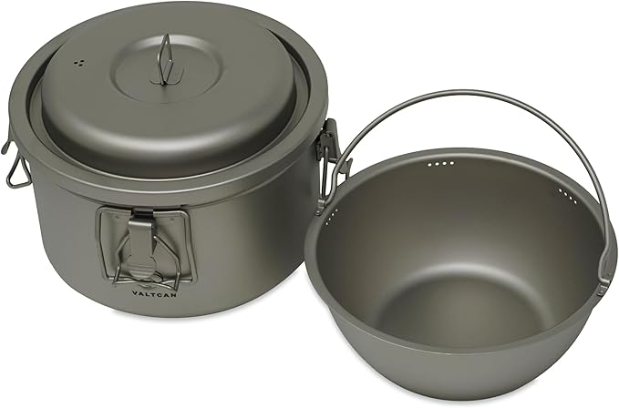 Valtcan Titanium Rice Cooker Pot 3200ml Grade 1 Pure Titanium, No Coating, Naturally Flavor-Neutral | Locking Lid, Inner Pot, 108oz, 867g Ultralight for Home & Camping