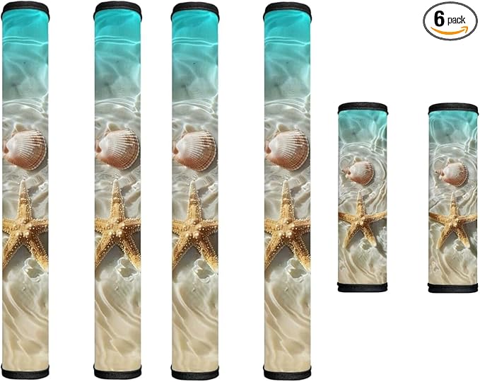 6 PCS Fridge Door Handle Covers Washable Kitchen Appliances Handles Protector for Oven Stove Anti-Slip Indoor Home Refrigerator Decorations, Starfish Sea Shell Beach Ocean