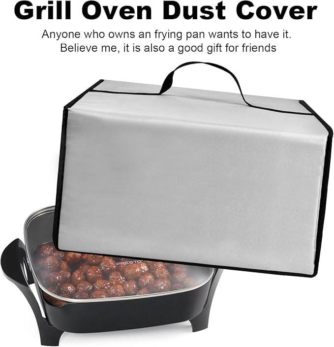 Electric Skillet Cover Electric Frying Pan Cover Heavy Duty Waterproof Heat-Resistant Nylon Covers Case for bella Make Take Oven Grill/for Crux Electric Skillet (Silver)