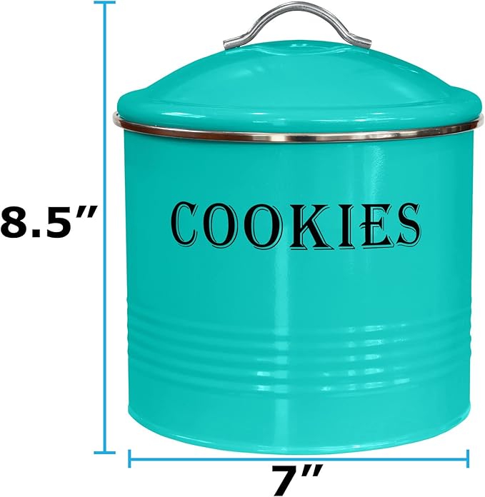 Blue Donuts Vintage Cookie Tin - Airtight, Large, Turquoise Cookie Jar with Lid for Kitchen Counter & Gift Giving