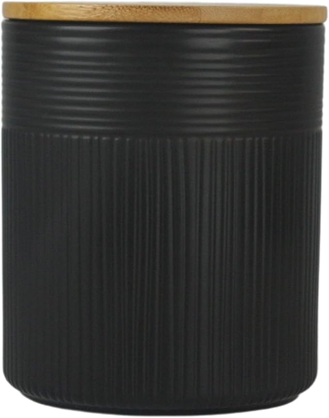 10 Strawberry Street Luca Matte Black Embossed Ceramic Kitchen Canister Set, Set of 3, Bamboo Lids