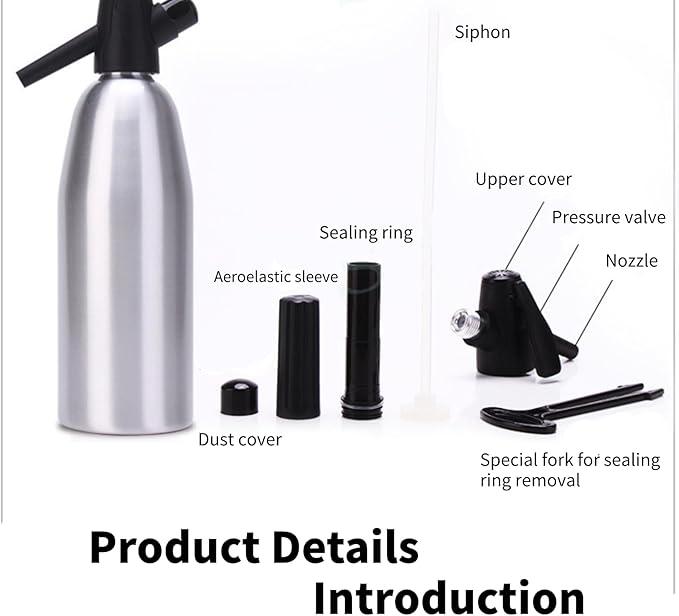 Raguso Soda Bottle Fashionable Attractive Alloy Soda Syphon Bottle Seltzer Portable Siphon Carbonated Seltzer Water Maker With Pressure Regulator for Mojitos Cocktails Juice Drinks(Silver) Sodamaker