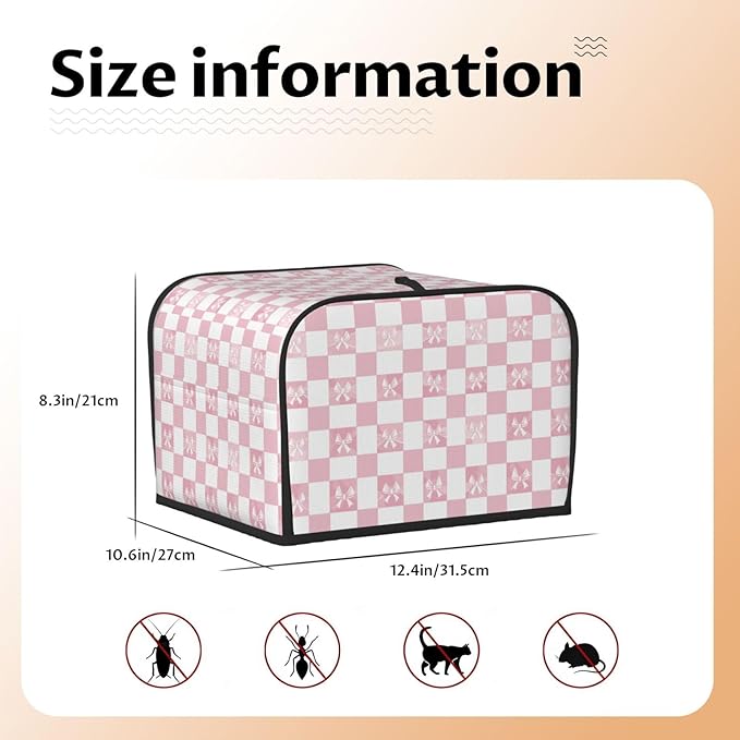 Toaster Cover 4 Slice Pink Check Bow Pattern Kitchen Small Appliance Covers with Pockets Dust and Fingerprint Protection