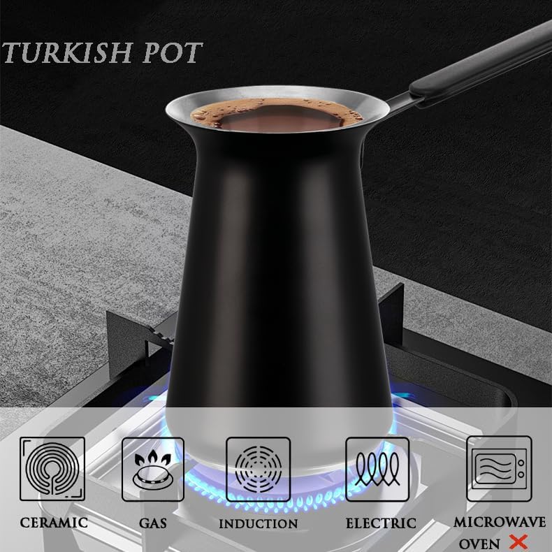 Turkish Coffee Pot - Gifts for Family &Friends,Cezve/Ibrik Coffee Pot for Stovetop,Briki Greek Turkish Pot with Heat-Resistant Rubber Handle,Milk Warming Pot,Arabic Tea Pot